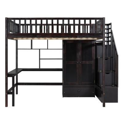 Streamdale Full Size Loft Bed With Bookshelf, Drawers, Desk, And Wardrobe White
