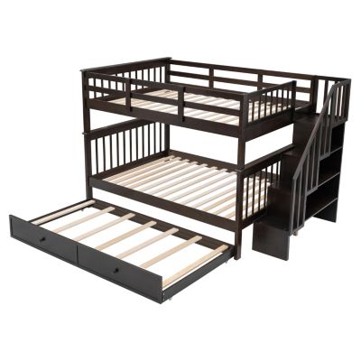 Stairway Full-Over-Full Bunk Bed w/ Trundle & Storage