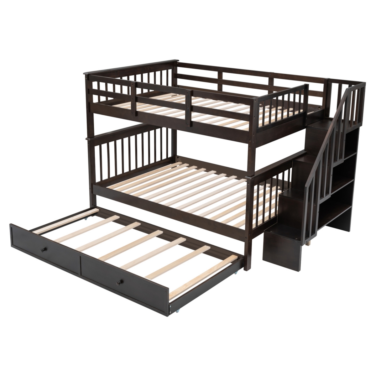 Stairway Full-Over-Full Bunk Bed w/ Trundle & Storage