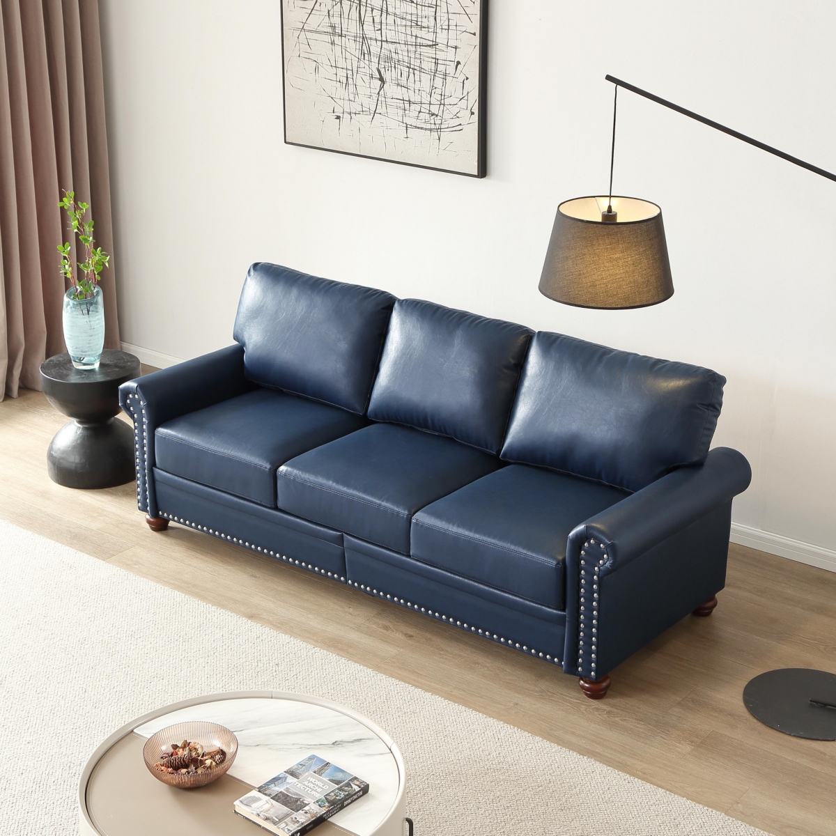 Streamdale Furniture Living Room Sofa With Storage Sofa 2+3 SectionalFaux Leather - Navy blue