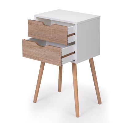  2-Drawer Nightstand with Solid Wood Legs