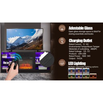 Modern Black Electric Fireplace TV Stand, 58" Width