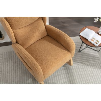 Streamdale Teddy Fabric Rocking Chair With Packet Wood Legs, Khaki
