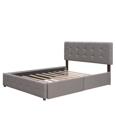 Streamdale Queen Upholstered Platform Bed with Twin XL Trundle and Drawers