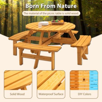 8 Person Wooden Picnic Table With Benches