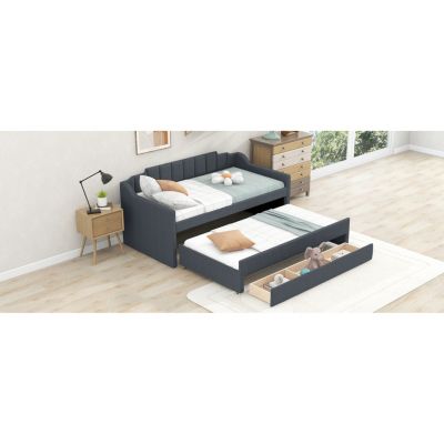 Streamdale Twin Size Upholstered Daybed With Trundle And Three Drawers