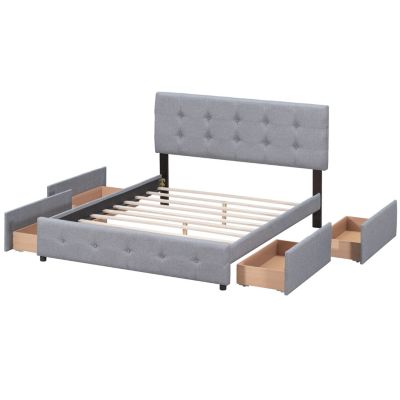 Streamdale Linen Platform Bed with Drawers