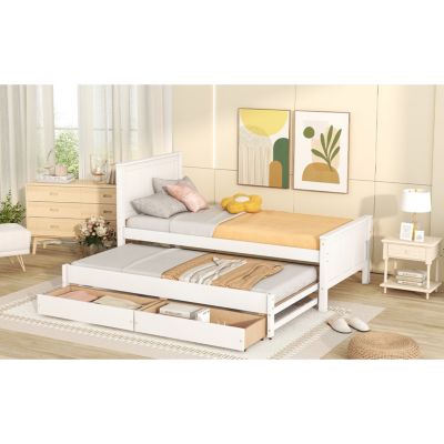 Twin Size Platform Bed With Trundle And Drawers