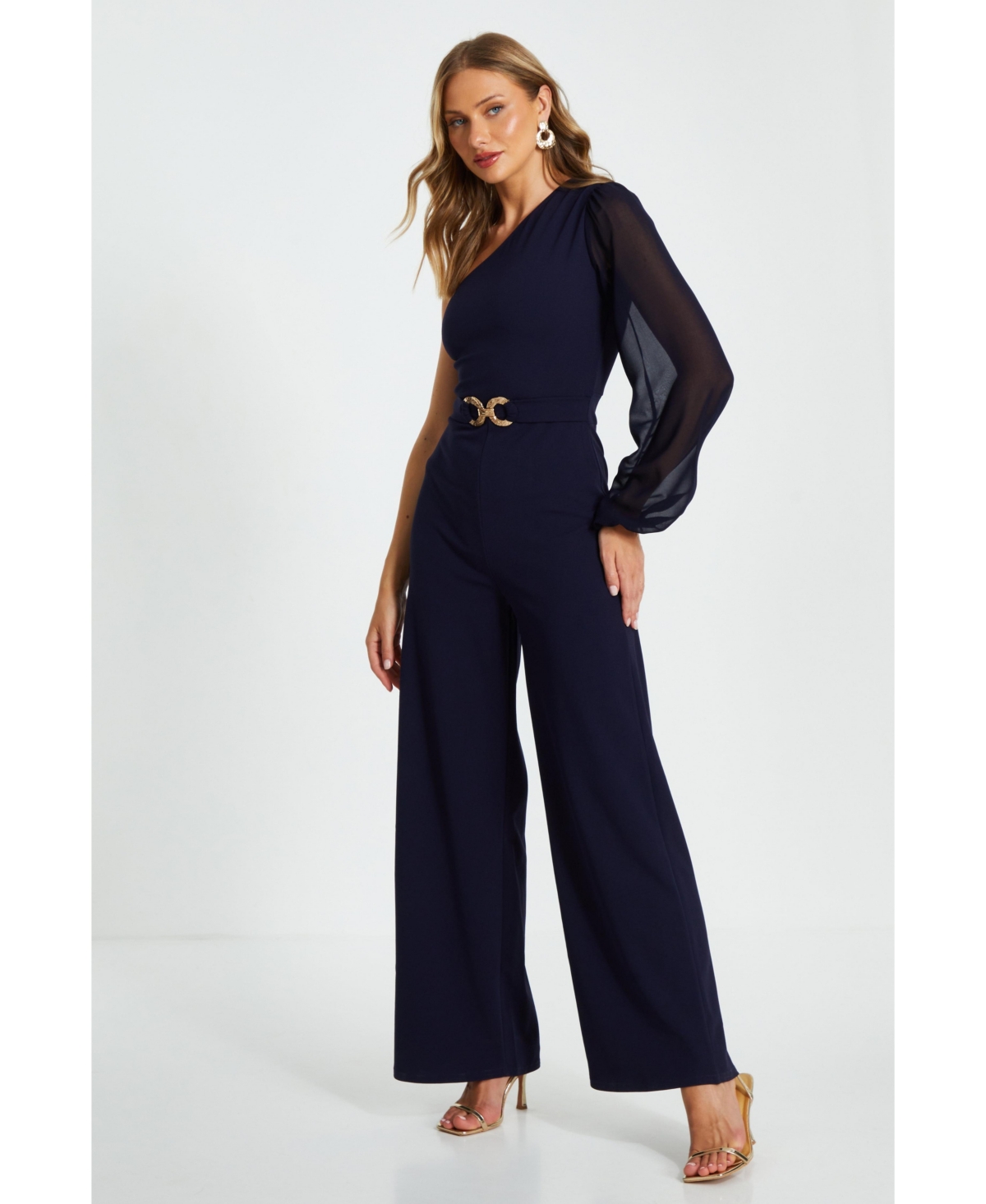 Quiz Women's Scuba Crepe One Shoulder Palazzo Jumpsuit