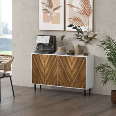 Sideboard Buffet Cabinet with Chevron Doors, Pine Wood Legs,