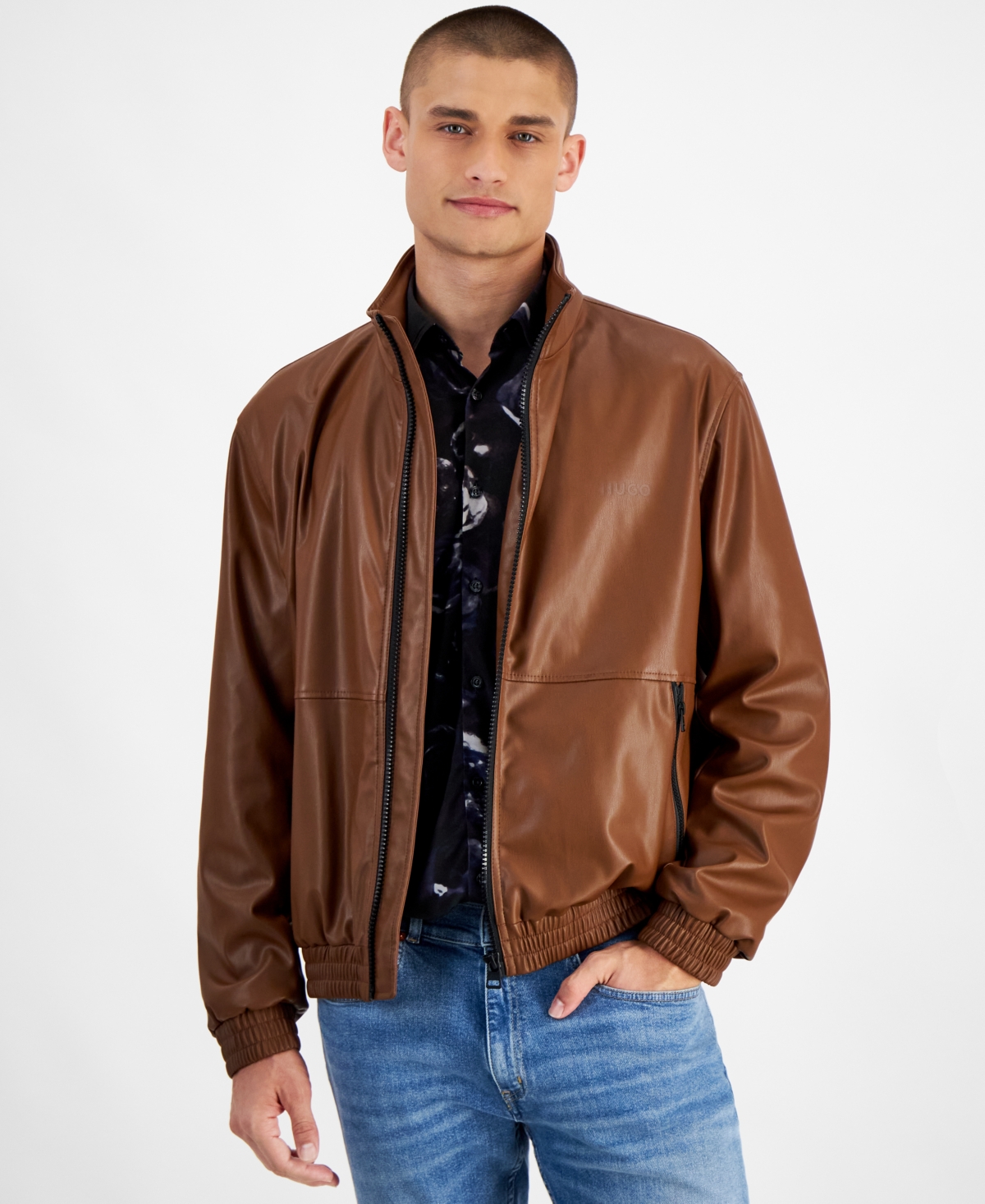 Hugo Boss Hugo by Hugo Boss Men's Bonny2435 Slim-Fit Faux-Leather Jacket -  Brown | Smart Closet