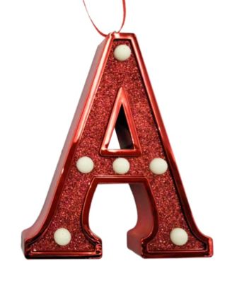 Light Up Initial Red Glitter Ornament 
