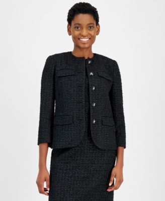 Anne Klein - Women's Tweed 3/4-Sleeve Button-Front Blazer