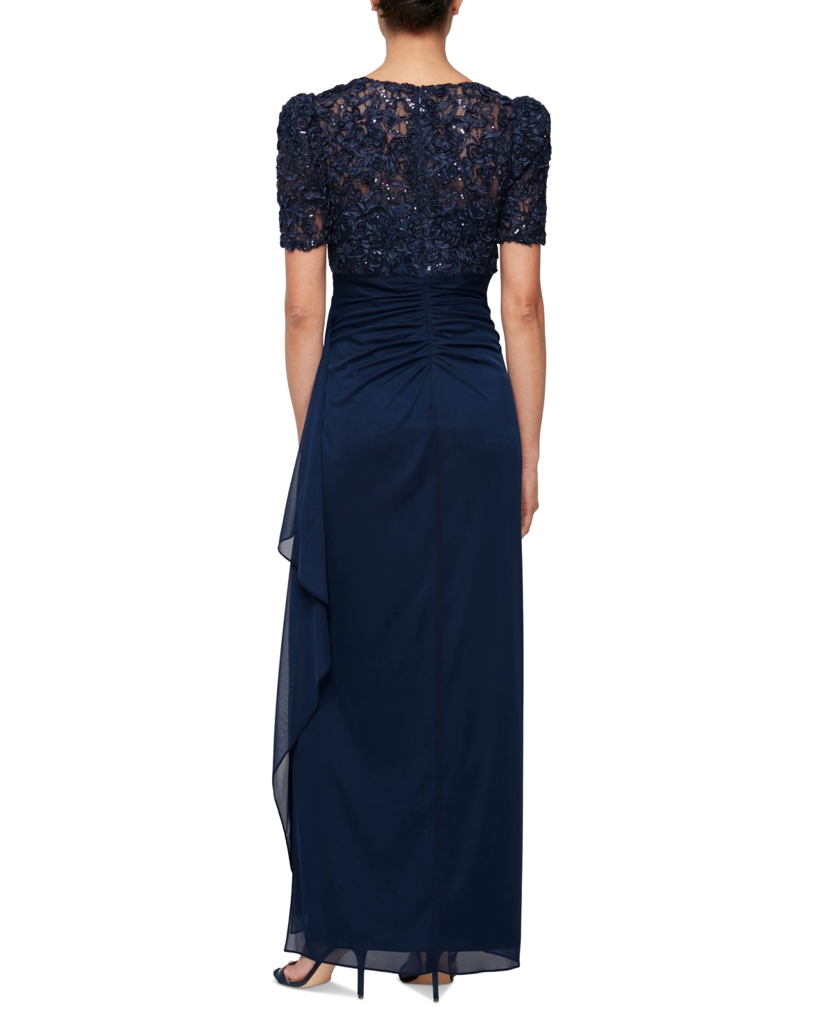 Alex Evenings Women's Embellished Puff-sleeve A-line Dress In Navy
