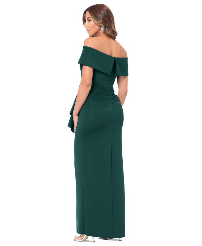 Off-the-shoulder Pleated Gown With Slit Tangerine