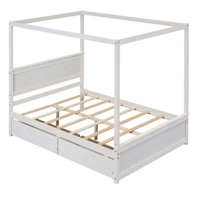 Streamdale Full-size wood canopy bed with drawers, no box spring needed