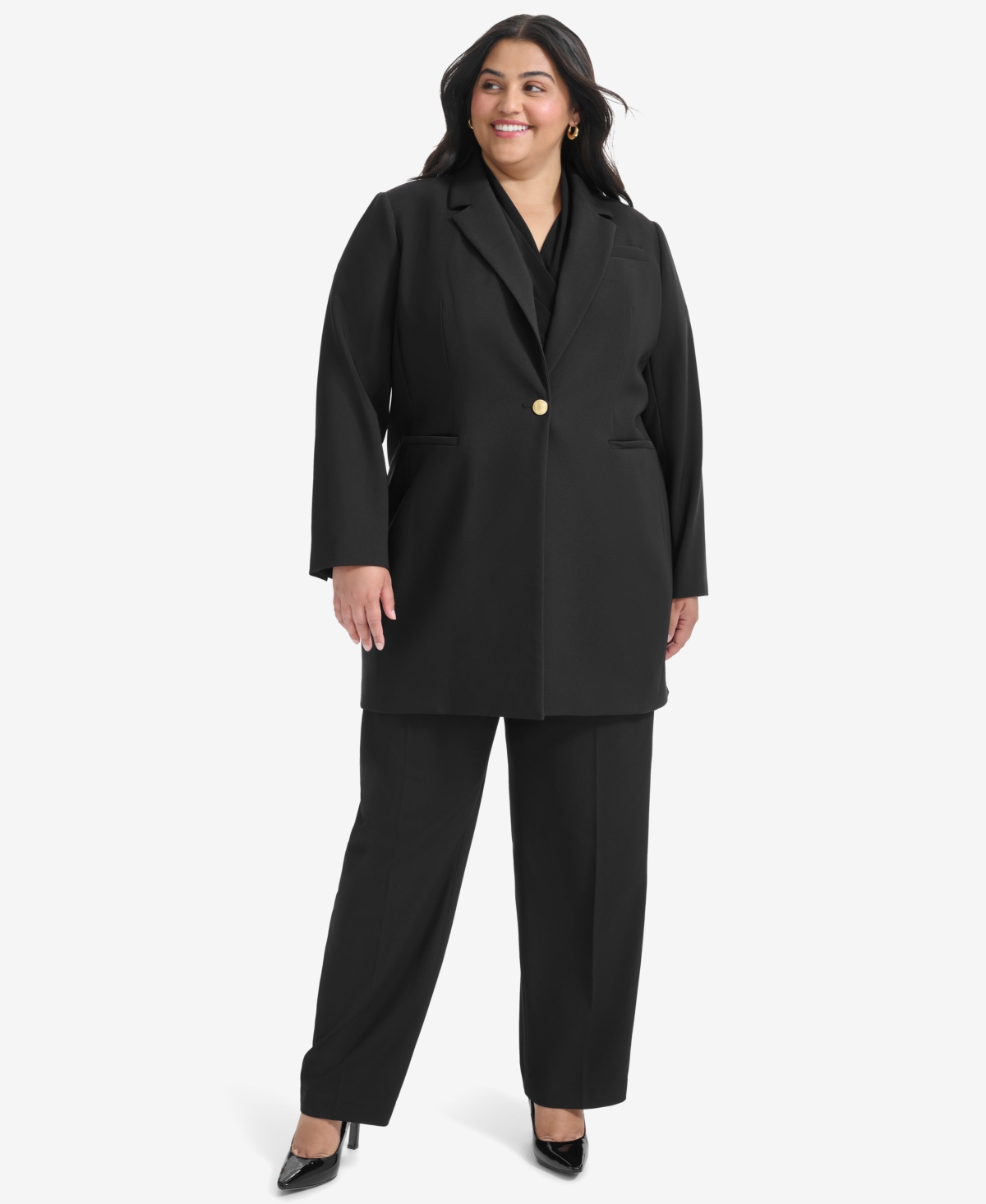 DKNY PLUS SIZE ONE-BUTTON BLAZER 