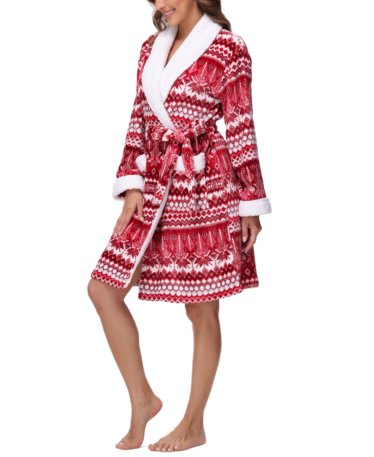 Holiday Lane Plush Printed Short Shawl-Collar Robe, Exclusively at Macy's