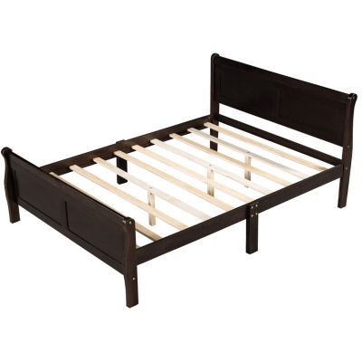 Streamdale Queen Size Wood Platform Bed With Headboard And Wooden Slat Support