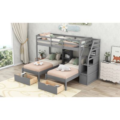 Streamdale Triple Twin Bunk Bed with Drawers & Staircase Storage