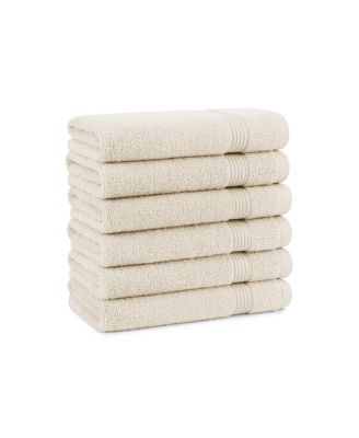 600 GSM Ringspun Cotton Hand Towels, 6-Pack, 16" x 28" with Striped Dobby Border