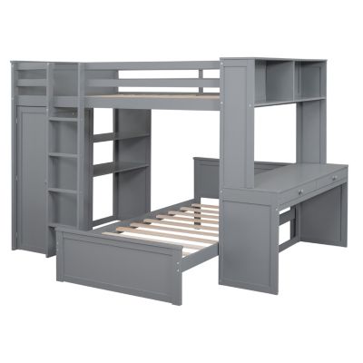Streamdale Twin Loft Bed with Desk, Shelves, and Wardrobe