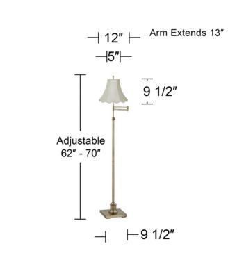 Traditional Swing Arm Floor Lamp 70" Tall Antique Brass Imperial Scalloped Creme Fabric Bell Shade for Living Room Reading