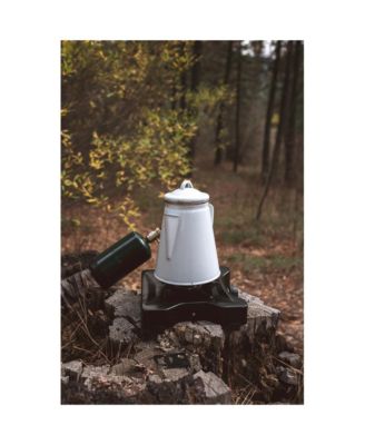 Enamel Percolator Coffee Pot & 4 Mug Set - White