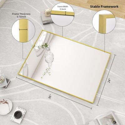 24"x36" Rectangular Wall Mirror with Gold Aluminum Alloy Frame