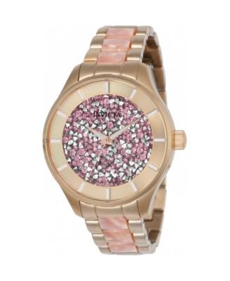 Women's Angel Quartz 3 Hand Pink Dial Stainless Steel Bracelet Watch