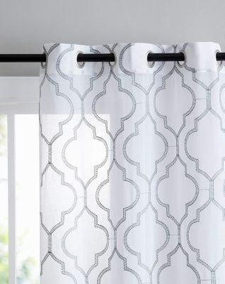 2 Piece Charlotte Clover Trellis Grommet Top Sheer Voile Window Curtain Panels