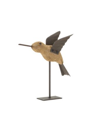 Set of 2 Natural Fir Wood Goose Figurines with Rustic Metal Accents