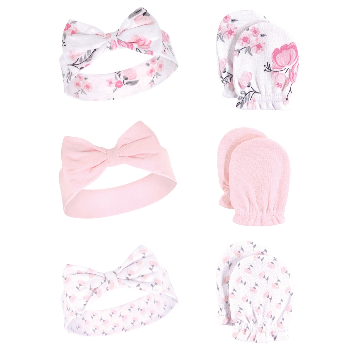 Hudson Baby Baby Girls 12Pc Headband and Scratch Mitten Set, Months - Pink floral