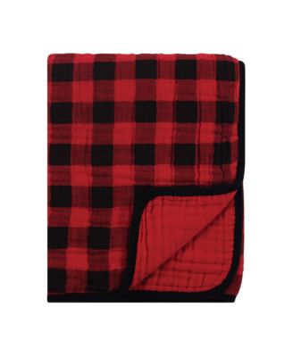 Infant Boy Muslin Swaddle Blanket 3Pc and Tranquility Blanket, Moose Buffalo Plaid, One Size