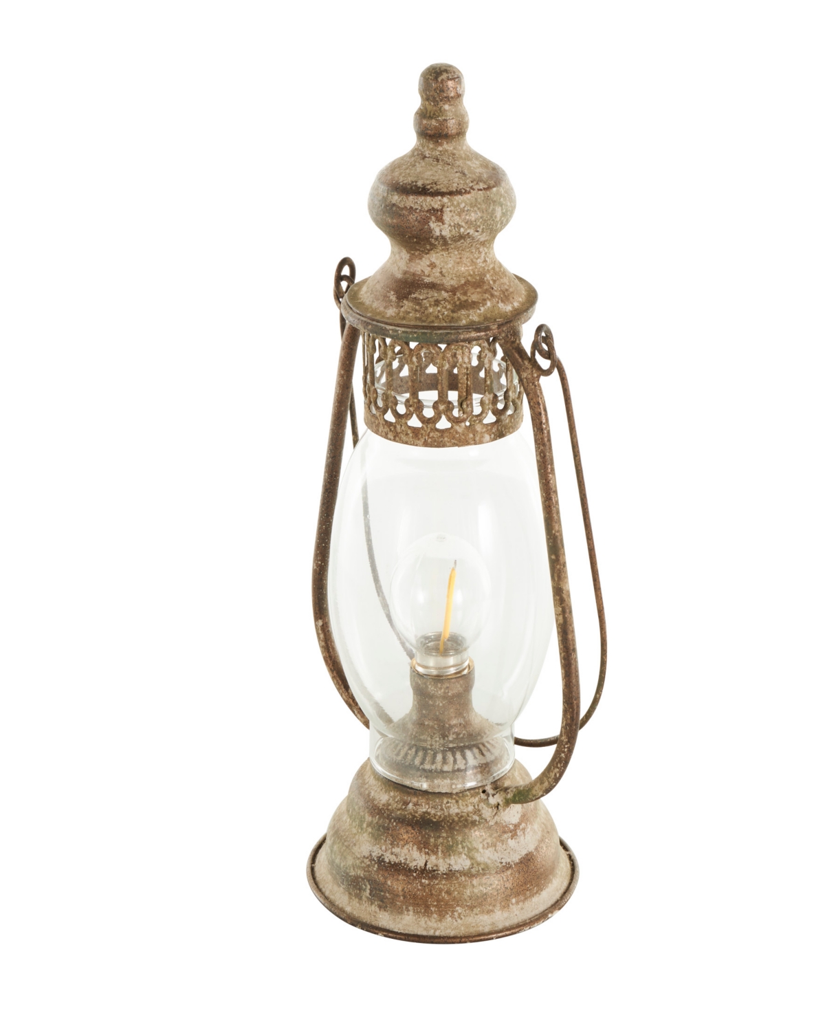 Rosemary Lane 17" Metal Distressed Antique Style Lantern Accent Lamp In Bronze