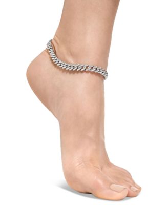 Silver 10" 8mm Crystal Curb Chain Anklet