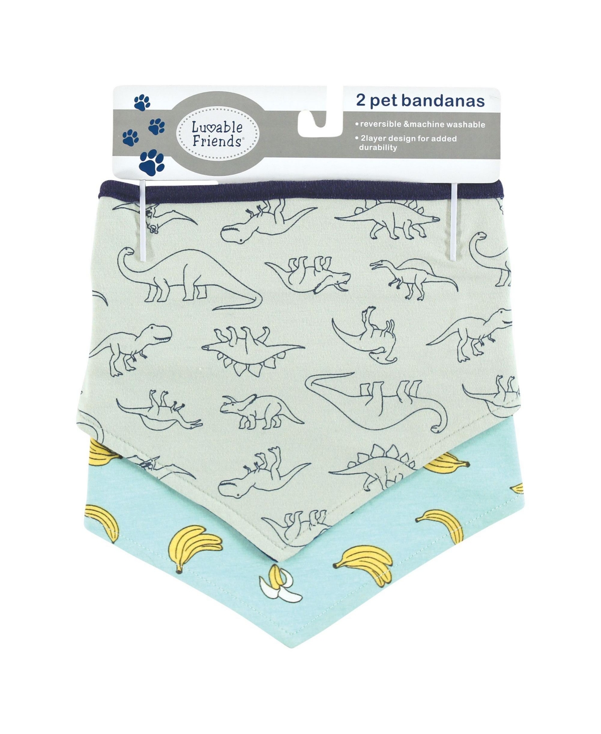 Luvable Friends Dog Reversible Pet Dog and Cat Bandana Bibs 2pk, One Size - Banana dino
