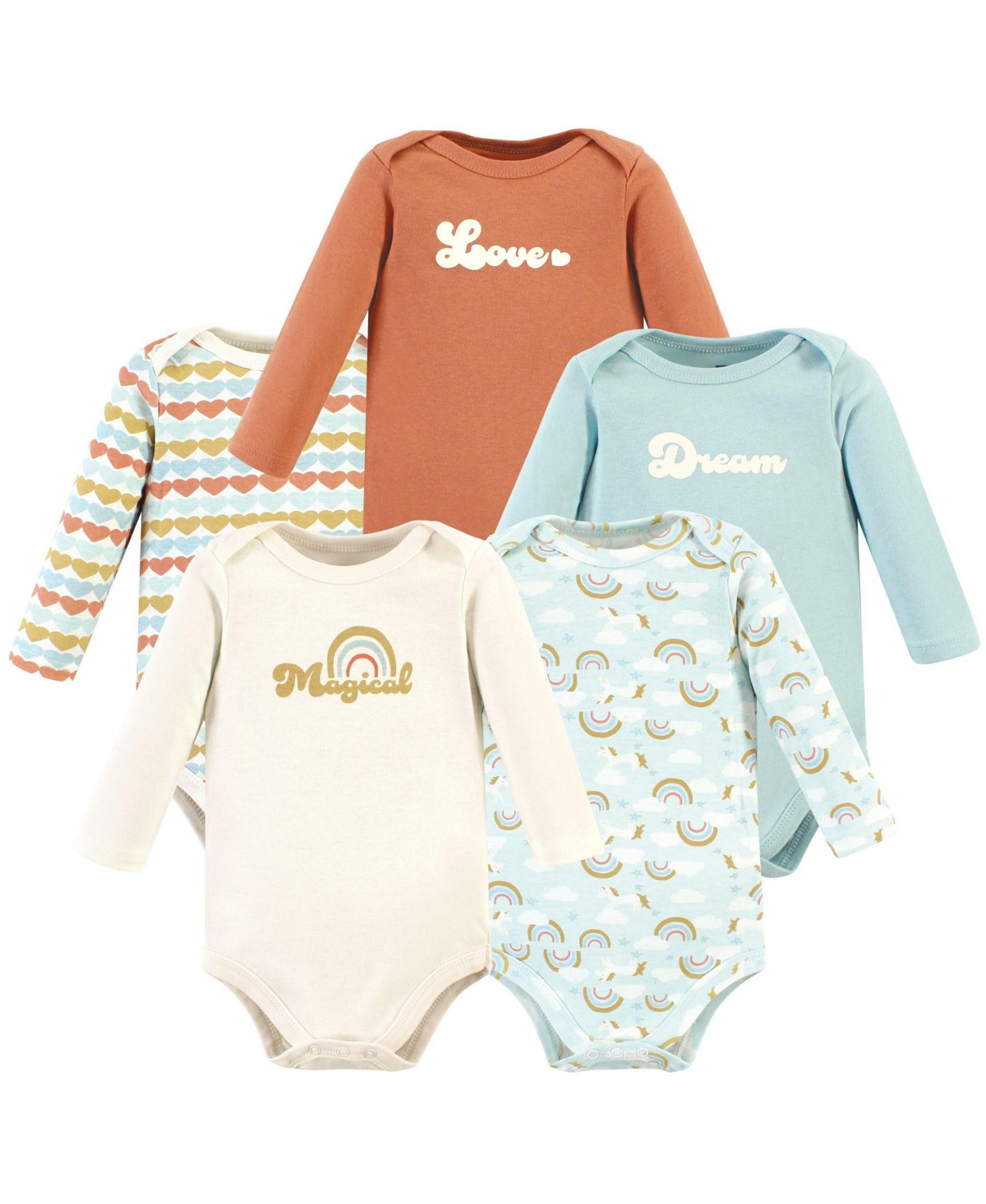 Hudson Baby Baby Girls Hudson Cotton Long-Sleeve Bodysuits 5-Pack - Magical rainbow 5-pack