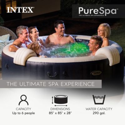 PureSpa Plus 6 Person Inflatable Round Hot Tub Set with 170 AirJets, Blue