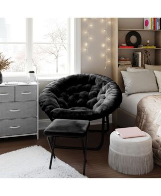 EMMA + OLIVER Oversize Steel Aruna Folding Saucer Moon Chair and Ottoman