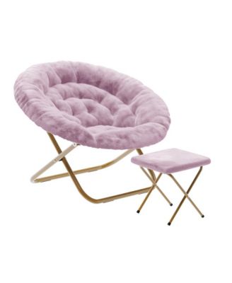 EMMA + OLIVER Oversize Steel Aruna Folding Saucer Moon Chair and Ottoman