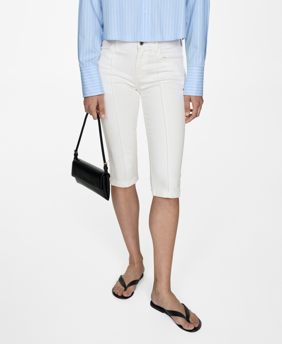 Women's Decorative Stitching Slim Capri Jeans - Off White