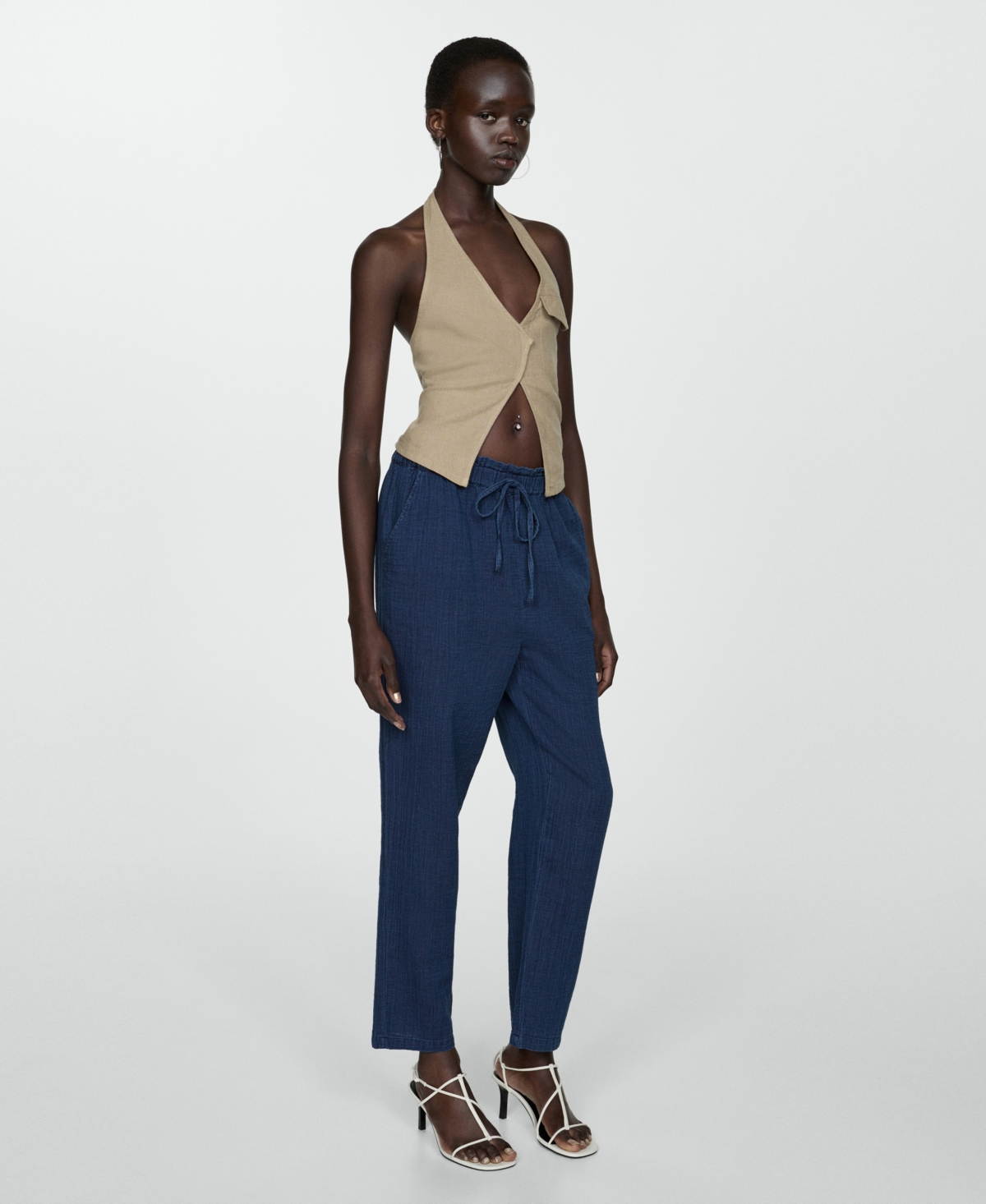 Mango Women's Elastic Waist Cotton Pants