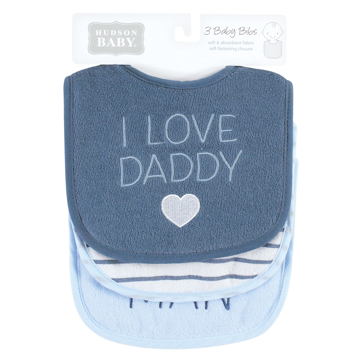 Hudson Baby Infant Boy Fiber Filled Drooler Bibs 3pk, I Love Mommy Lt. Blue, One