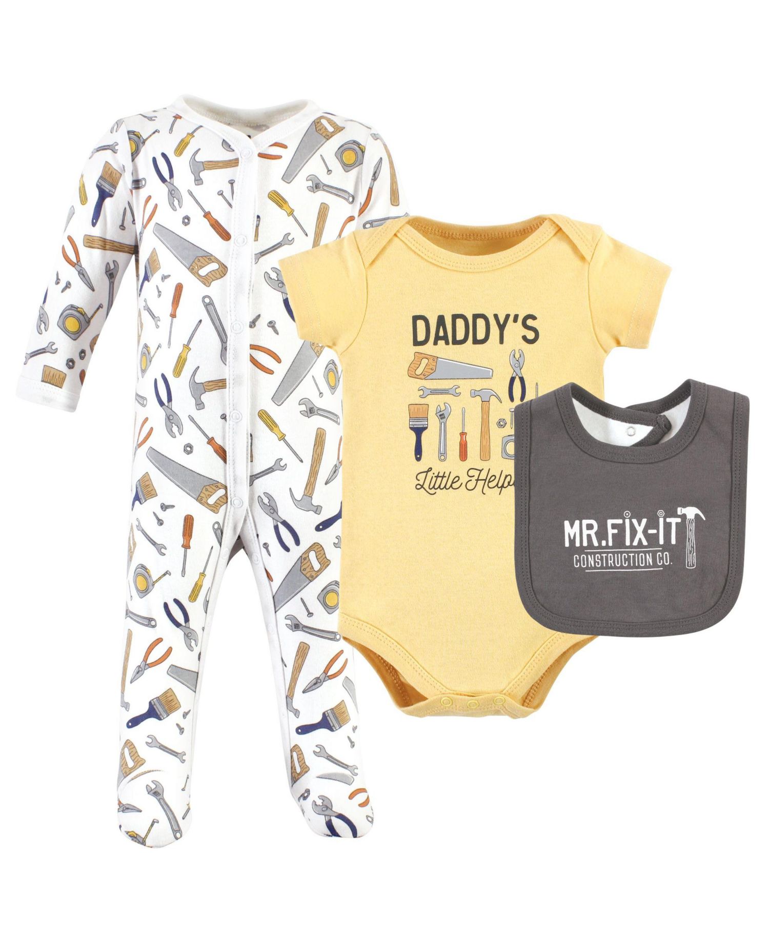 ' Cotton Essentials Set Sleep 'n Play Jumpsuit, Bodysuit, and Bandana Bib