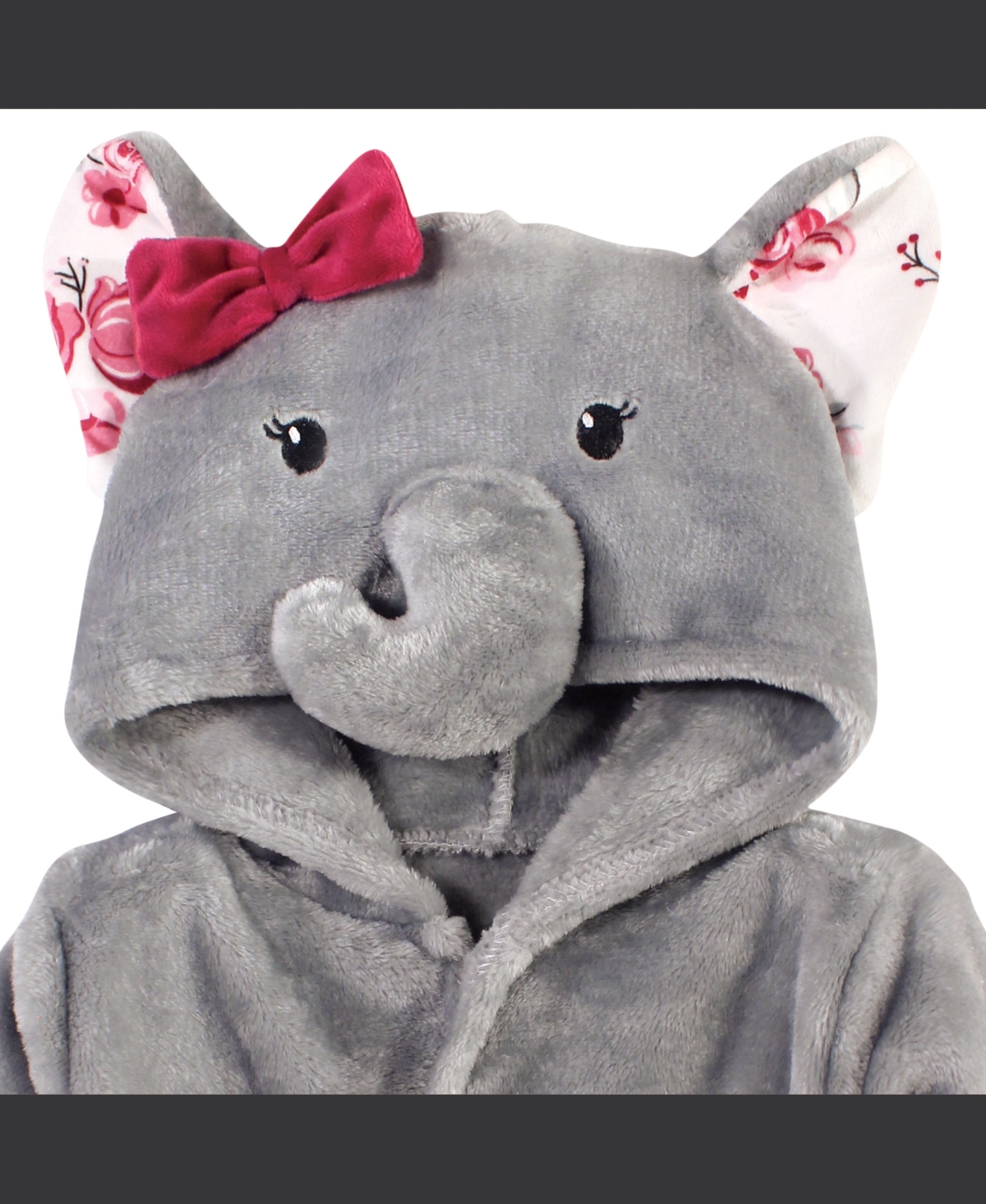 Hudson Baby Baby Girls Plush Animal Face Bathrobe, Months - Gray rose elephant