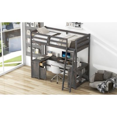 Streamdale Twin Loft Bed with Desk, Drawers & Shelves