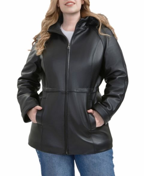 Женские куртки BGSD Plus Size Uzima Leather Hooded Parka Coat