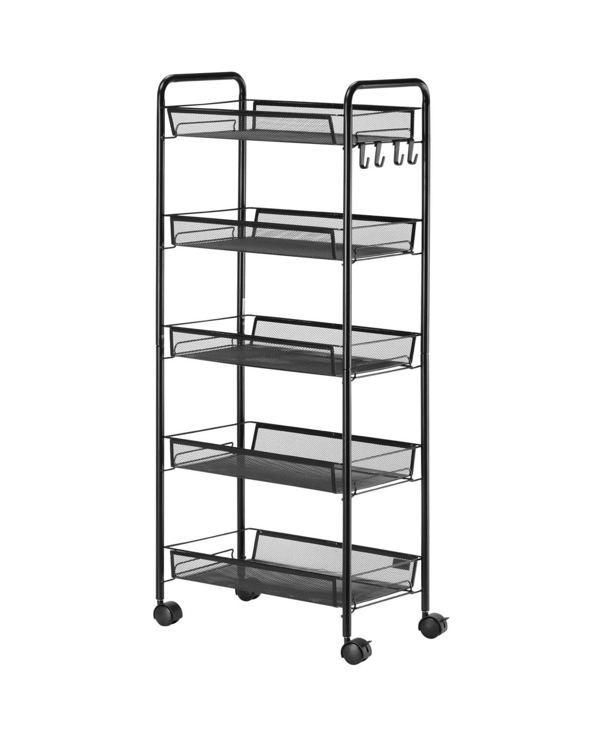 Homcom Compact 5-Tier Utility Cart, Serving Trolley with Removable Mesh Baskets,- Black