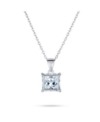Classic Dainty 4 Prong Set 1.25 CT Solitaire Square Princess Cut Clear Cubic Zirconia CZ Pendant Necklace Sterling Silver